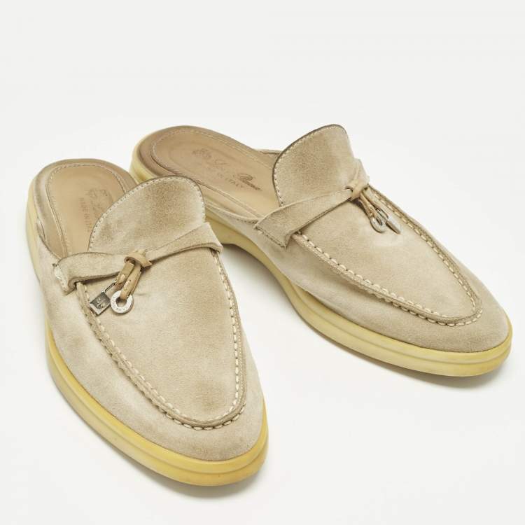 Pre Owned Loro Piana Grey Suede Babouche Charms Walk Mules Size 35.5