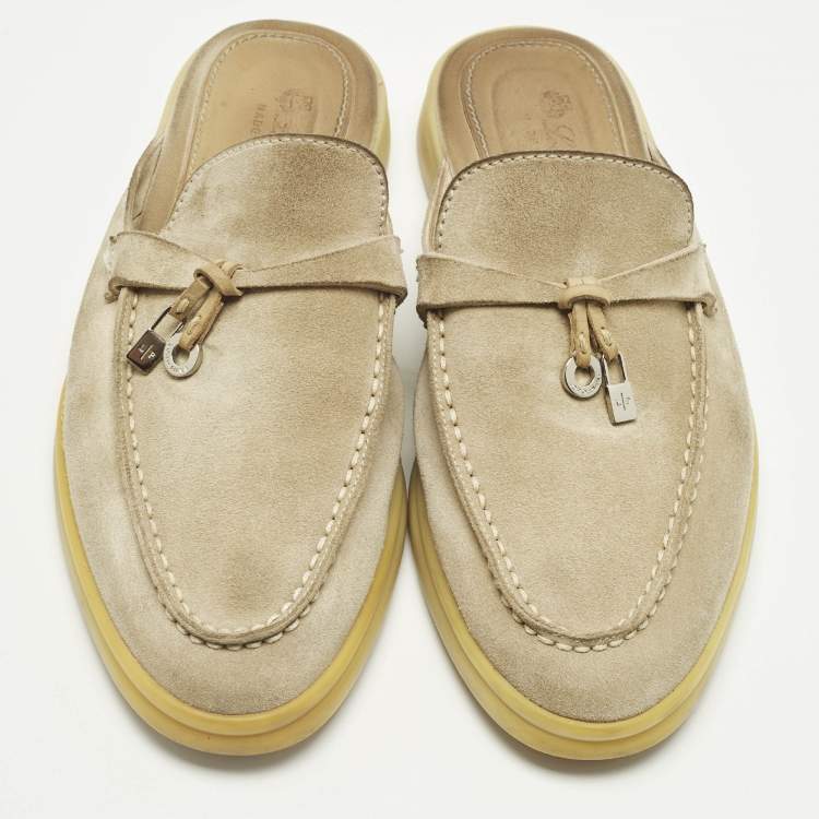 Pre Owned Loro Piana Grey Suede Babouche Charms Walk Mules Size 35.5