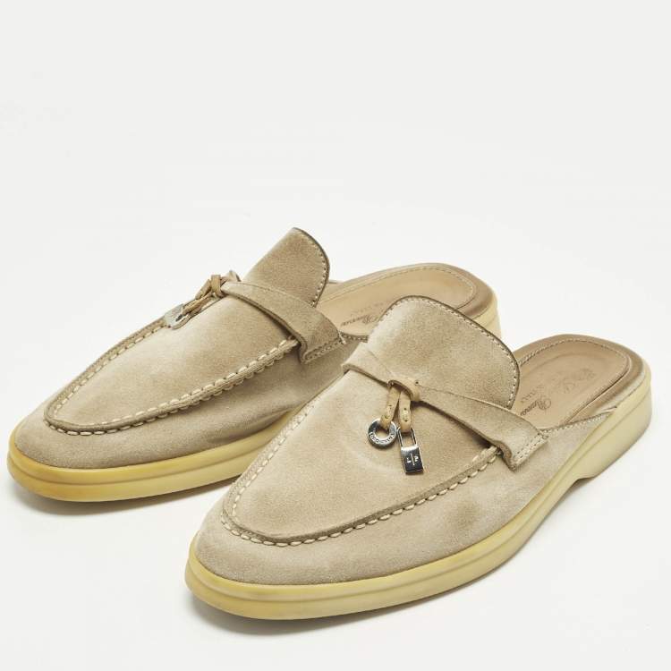 Pre Owned Loro Piana Grey Suede Babouche Charms Walk Mules Size 35.5