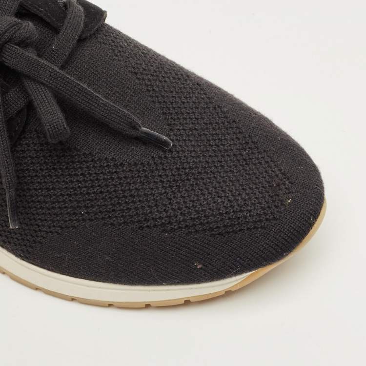 Pre Owned Loro Piana Black Knit Fabric 360 LP Flexy Walk Lace Up Sneakers Size 35.5