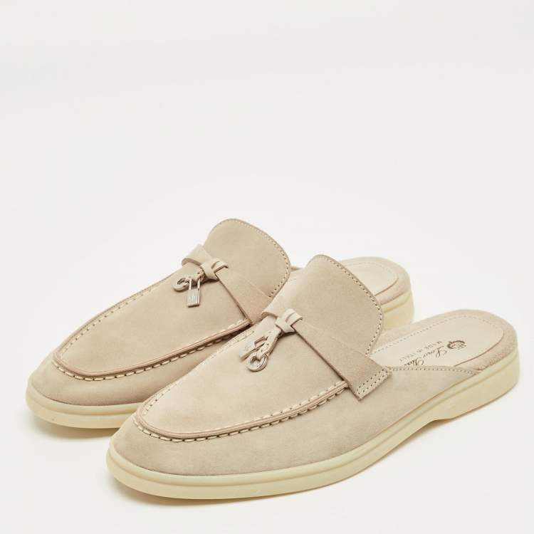 Pre Owned Loro Piana Grey Suede Babouche Charms Walk Mules Size 36