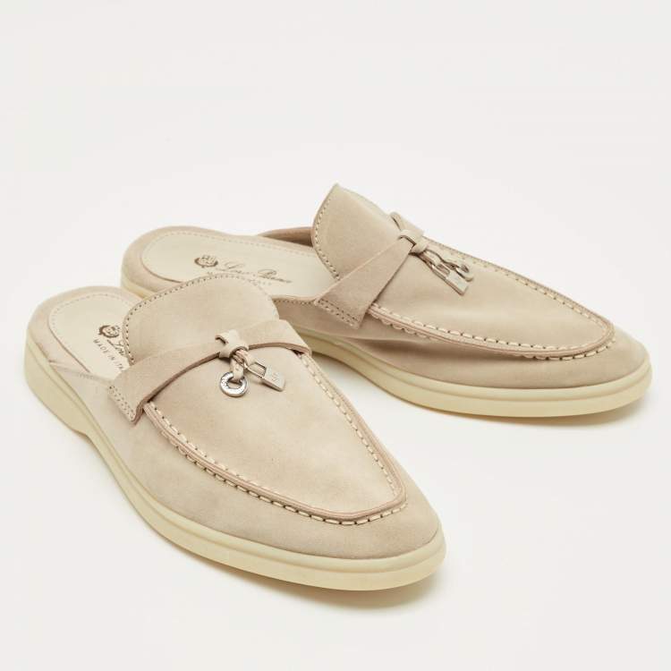 Pre Owned Loro Piana Grey Suede Babouche Charms Walk Mules Size 36