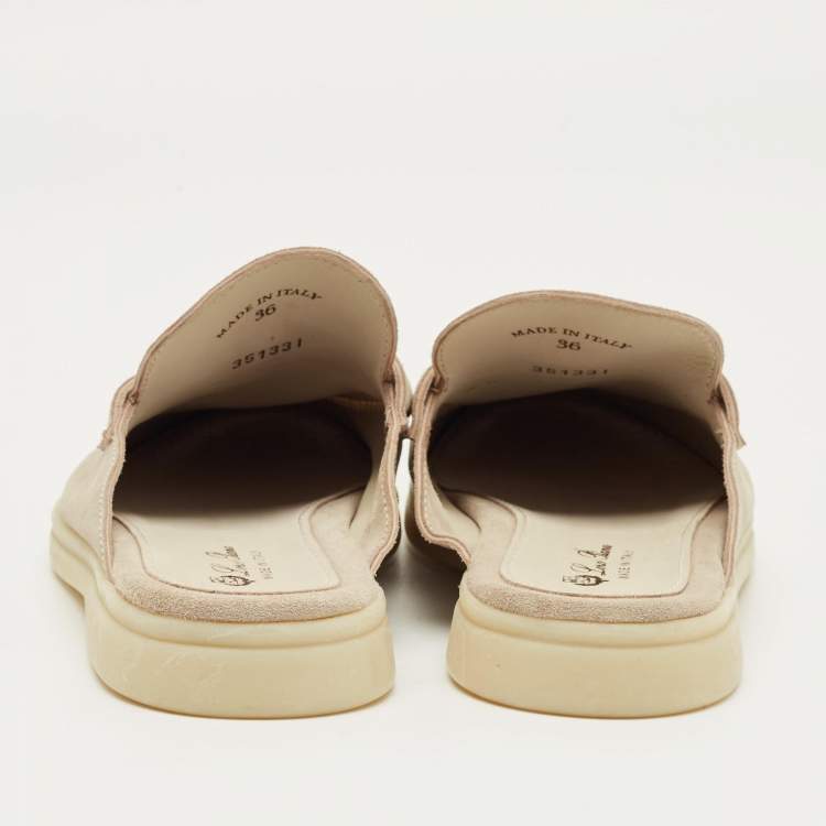 Pre Owned Loro Piana Grey Suede Babouche Charms Walk Mules Size 36