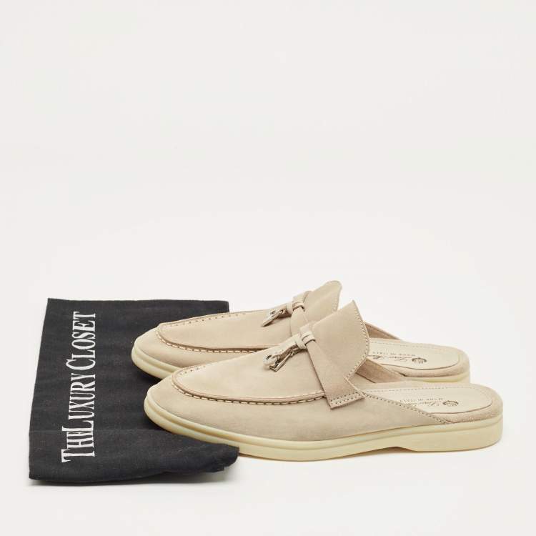 Pre Owned Loro Piana Grey Suede Babouche Charms Walk Mules Size 36