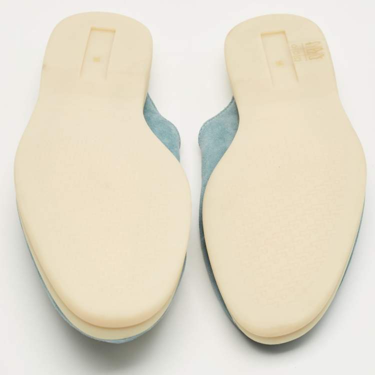 Pre Owned Loro Piana Light Blue Suede Babouche Charms Walk Mules Size 36
