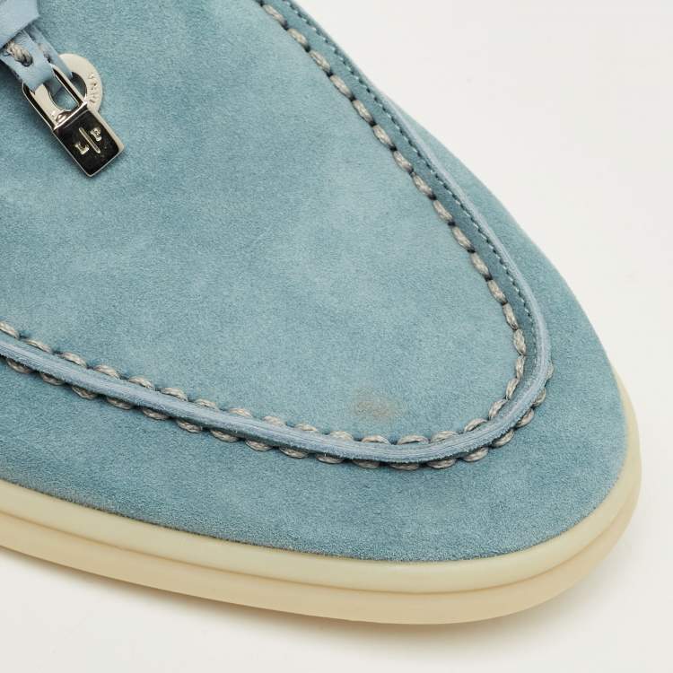 Pre Owned Loro Piana Light Blue Suede Babouche Charms Walk Mules Size 36