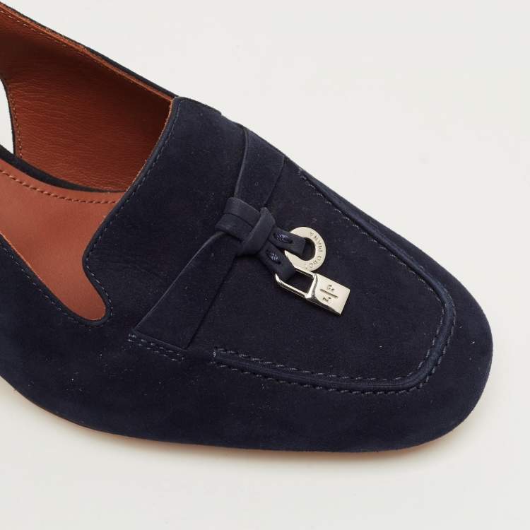 Pre Owned Loro Piana Navy Blue Suede Summer Charms Walk Slingback Sandals Size 35.5