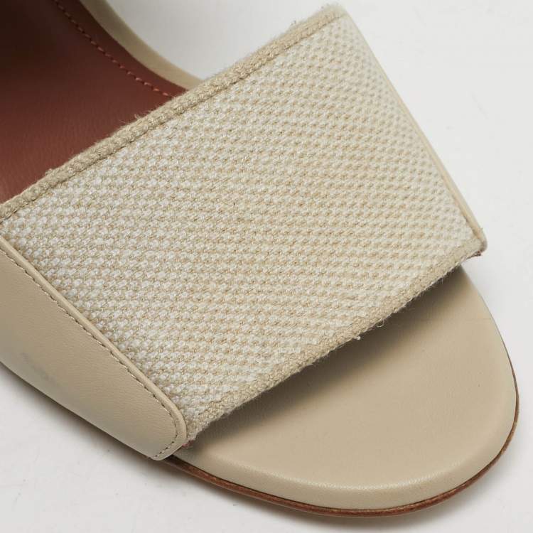 Pre Owned Loro Piana Off White Canvas and Leather Slingback Sandals Size 36