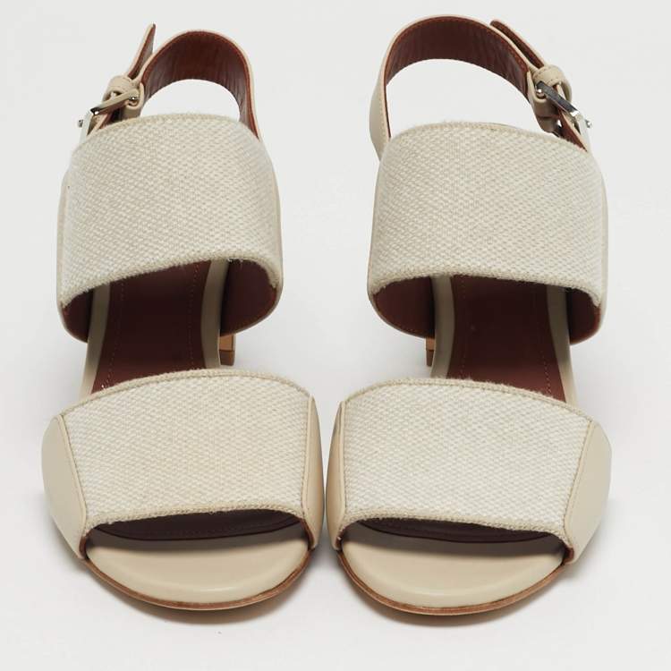 Pre Owned Loro Piana Off White Canvas and Leather Slingback Sandals Size 36