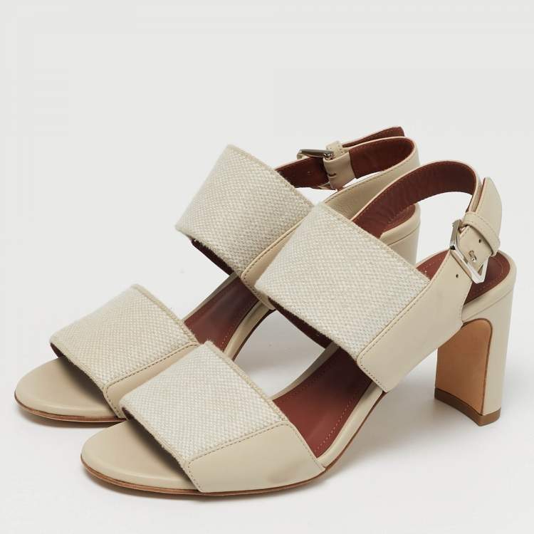 Pre Owned Loro Piana Off White Canvas and Leather Slingback Sandals Size 36