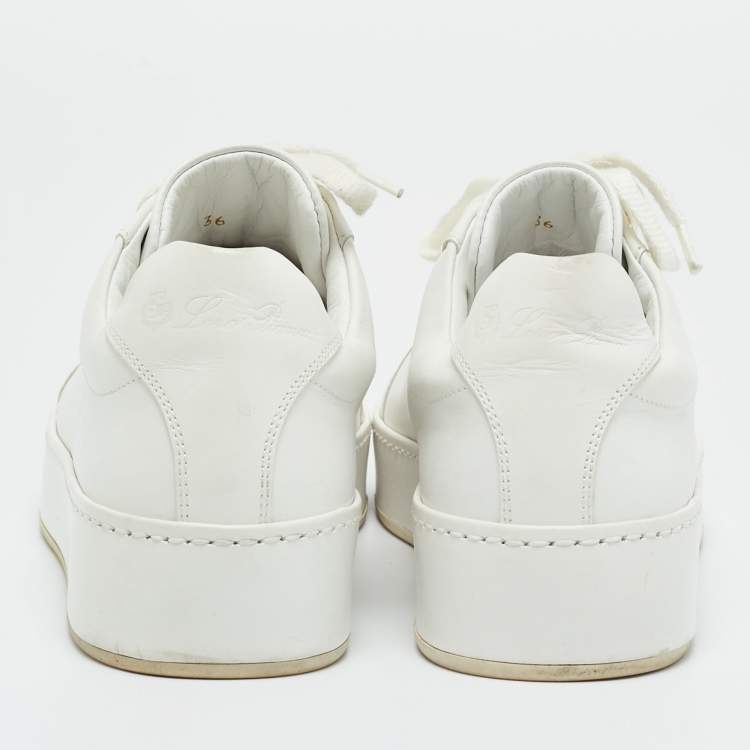 Pre Owned Loro Piana White Leather Nuages Lace Up Sneakers Size 36