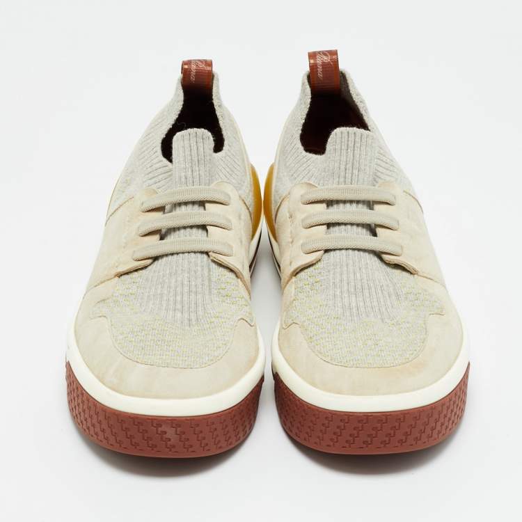 Pre Owned Loro Piana 360 LP Flexy Walk Size 36 Grey Fabric and Suede Low Top Sneakers