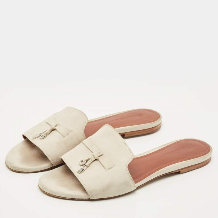 Pre Owned Loro Piana Summer Charms Size 40 Grey Suede Flat Sandals