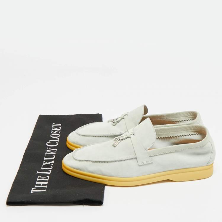 Pre Owned Loro Piana Summer Charms Walk Size 37 Grey Suede Loafers