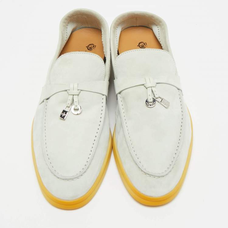 Pre Owned Loro Piana Summer Charms Walk Size 37 Grey Suede Loafers