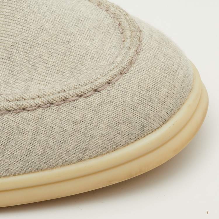 Pre Owned Loro Piana Open Walk Size 41 Light Grey Knit Fabric Ankle Length Boots