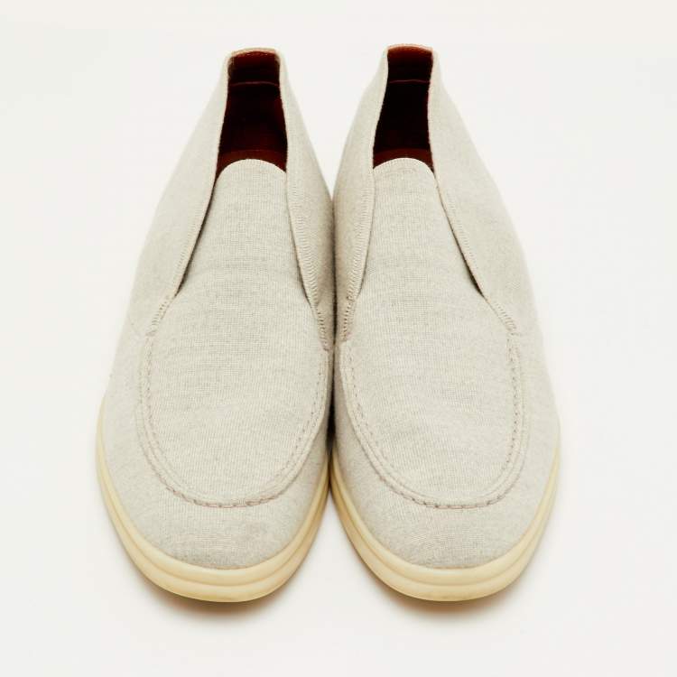 Pre Owned Loro Piana Open Walk Size 41 Light Grey Knit Fabric Ankle Length Boots