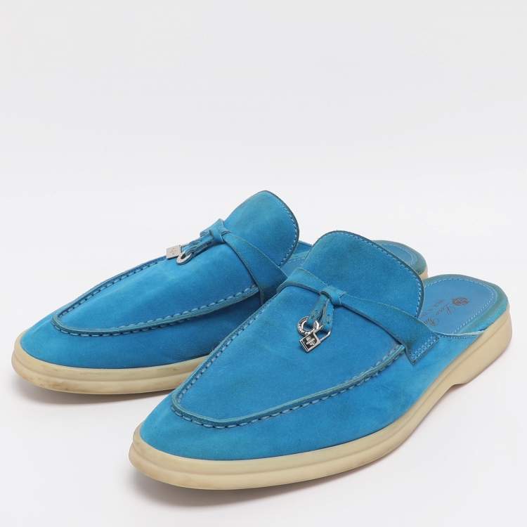 مملوكة مسبقًا Loro Piana Babouche Charms Walk Size 39 Blue Suede Mules