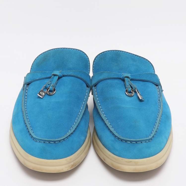 مملوكة مسبقًا Loro Piana Babouche Charms Walk Size 39 Blue Suede Mules