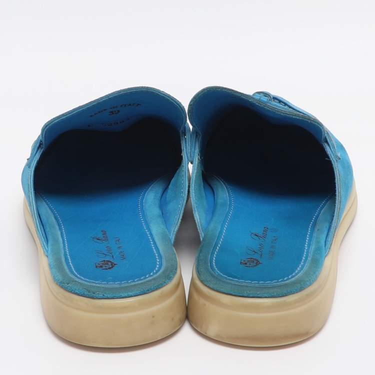 مملوكة مسبقًا Loro Piana Babouche Charms Walk Size 39 Blue Suede Mules