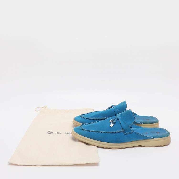 مملوكة مسبقًا Loro Piana Babouche Charms Walk Size 39 Blue Suede Mules