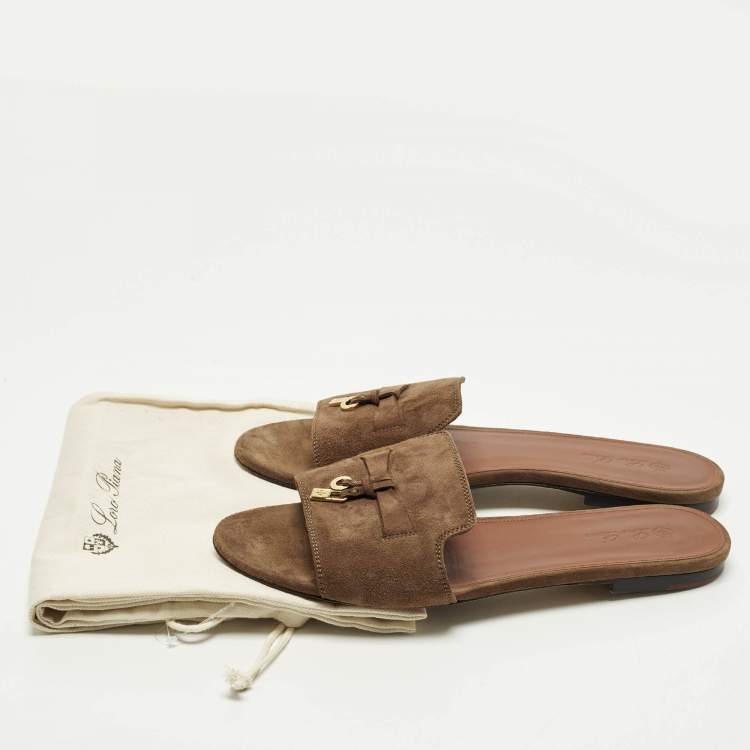 Pre Owned Loro Piana Summer Charms Walk Size 40 Dark Brown Suede Flat Slide