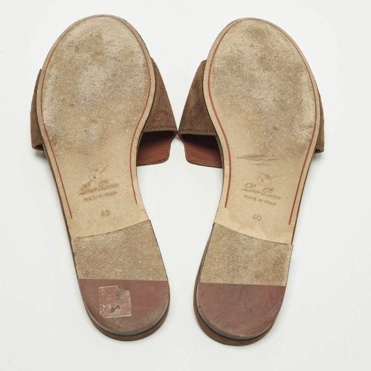 Pre Owned Loro Piana Summer Charms Walk Size 40 Dark Brown Suede Flat Slide