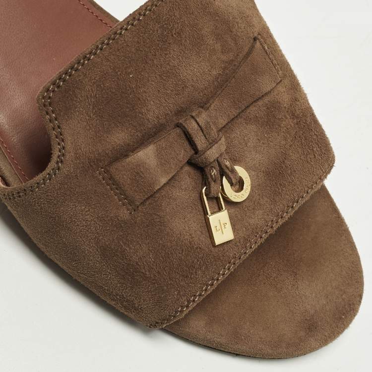 Pre Owned Loro Piana Summer Charms Walk Size 40 Dark Brown Suede Flat Slide