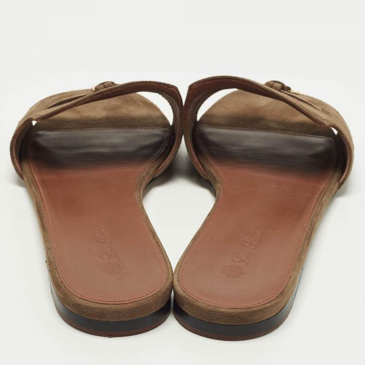 Pre Owned Loro Piana Summer Charms Walk Size 40 Dark Brown Suede Flat Slide