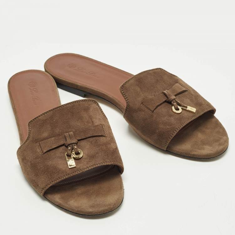 Pre Owned Loro Piana Summer Charms Walk Size 40 Dark Brown Suede Flat Slide