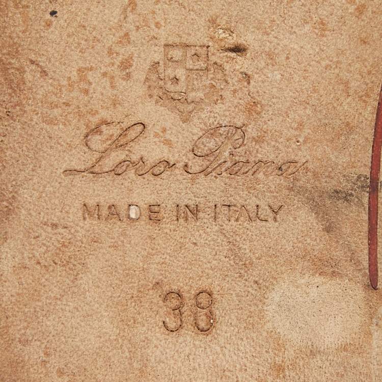 مملوكة مسبقًا Loro Piana Summer Charms Size 38 Brown Leather Flat Slides 