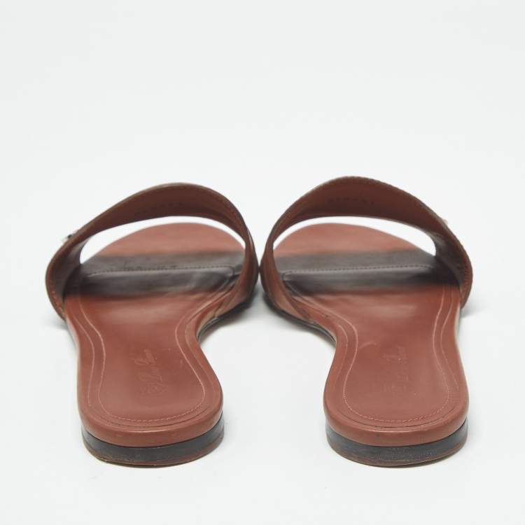 مملوكة مسبقًا Loro Piana Summer Charms Size 38 Brown Leather Flat Slides 