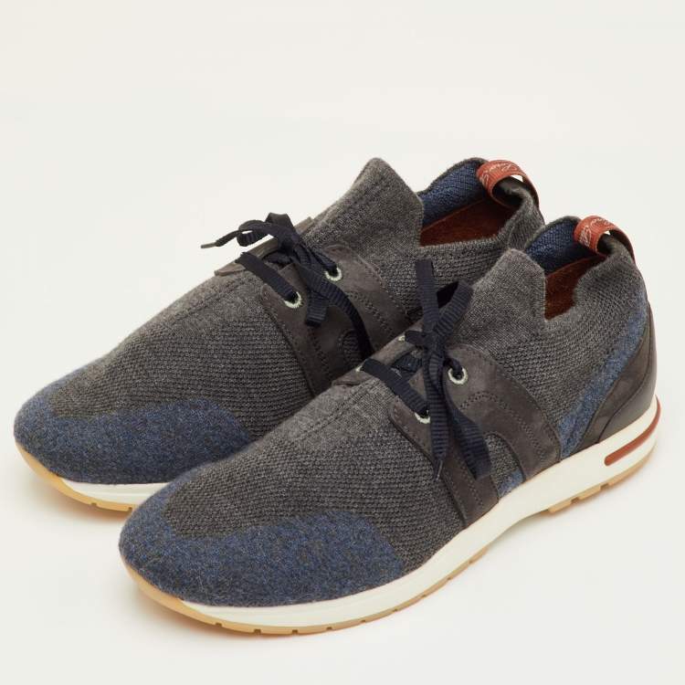 مملوكة مسبقًا Loro Piana 360 LP Flexy Walk Size 40.5 Dark Grey/Navy Blue Knit Fabric Low Top Sneakers