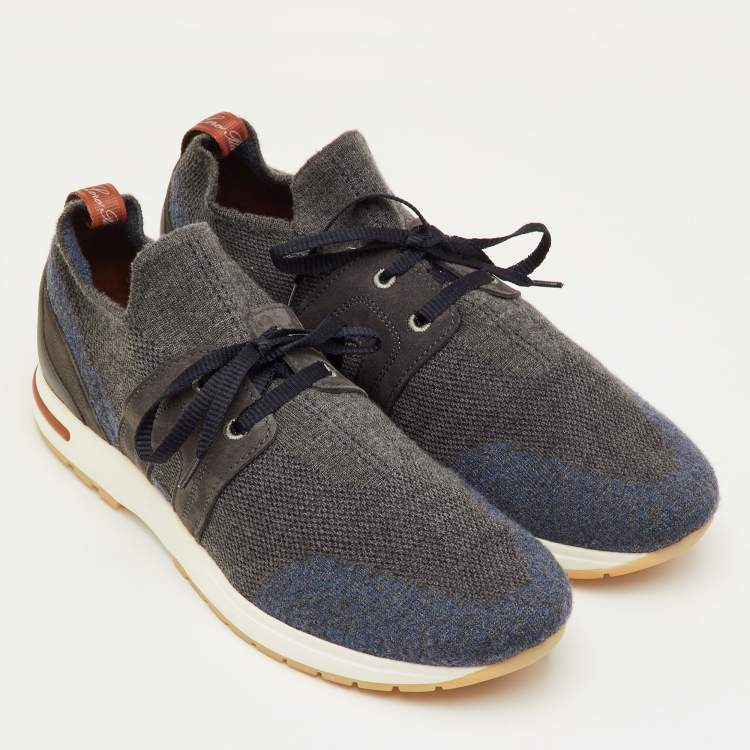 مملوكة مسبقًا Loro Piana 360 LP Flexy Walk Size 40.5 Dark Grey/Navy Blue Knit Fabric Low Top Sneakers