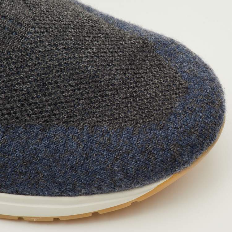 مملوكة مسبقًا Loro Piana 360 LP Flexy Walk Size 40.5 Dark Grey/Navy Blue Knit Fabric Low Top Sneakers
