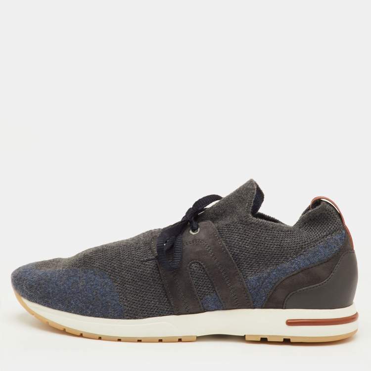 مملوكة مسبقًا Loro Piana 360 LP Flexy Walk Size 40.5 Dark Grey/Navy Blue Knit Fabric Low Top Sneakers