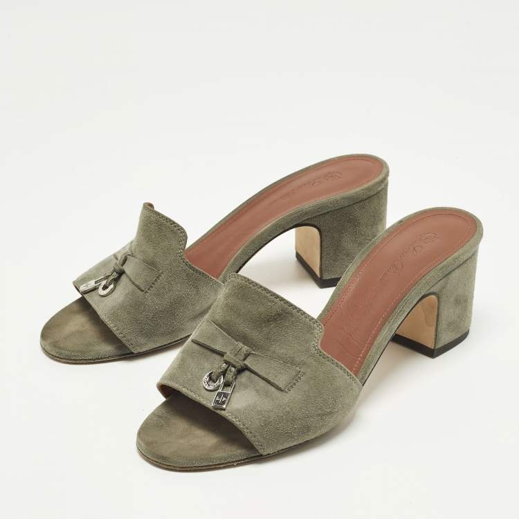 Pre Owned Loro Piana Summer Charms Walk Size 36 Green Suede Slide Sandals