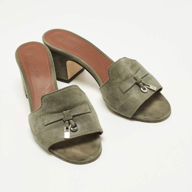 Pre Owned Loro Piana Summer Charms Walk Size 36 Green Suede Slide Sandals