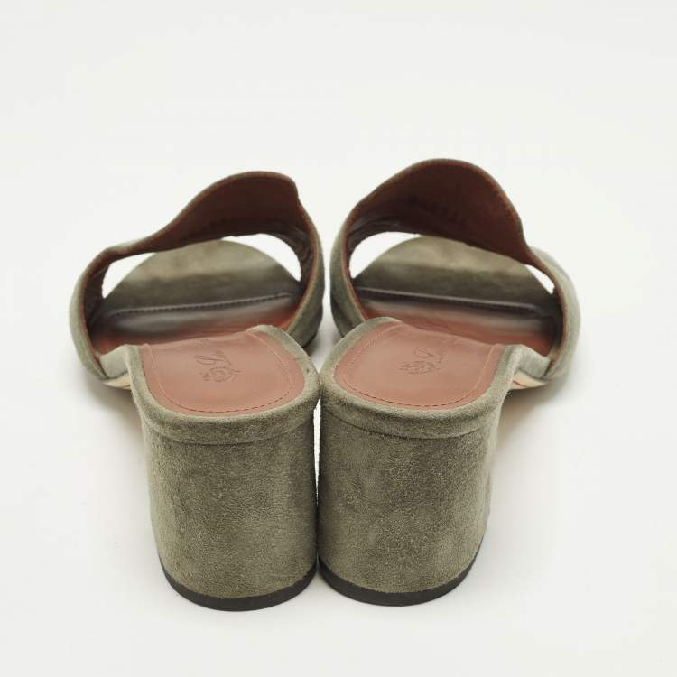Pre Owned Loro Piana Summer Charms Walk Size 36 Green Suede Slide Sandals