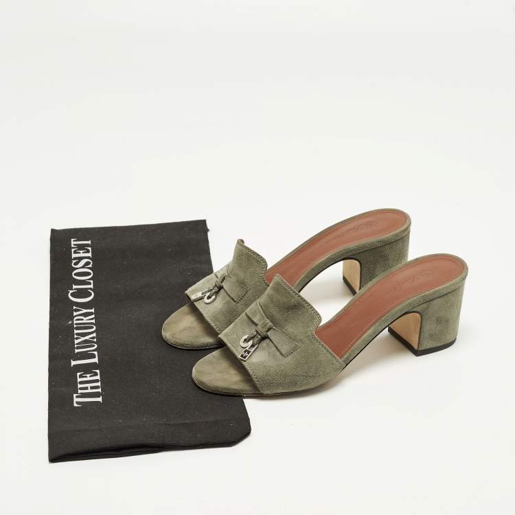 Pre Owned Loro Piana Summer Charms Walk Size 36 Green Suede Slide Sandals