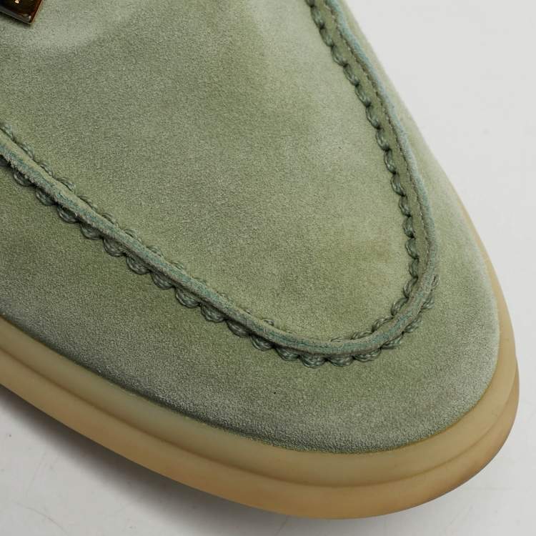 Pre Owned Loro Piana Babouche Charms Walk Size 37 Green Suede Mules
