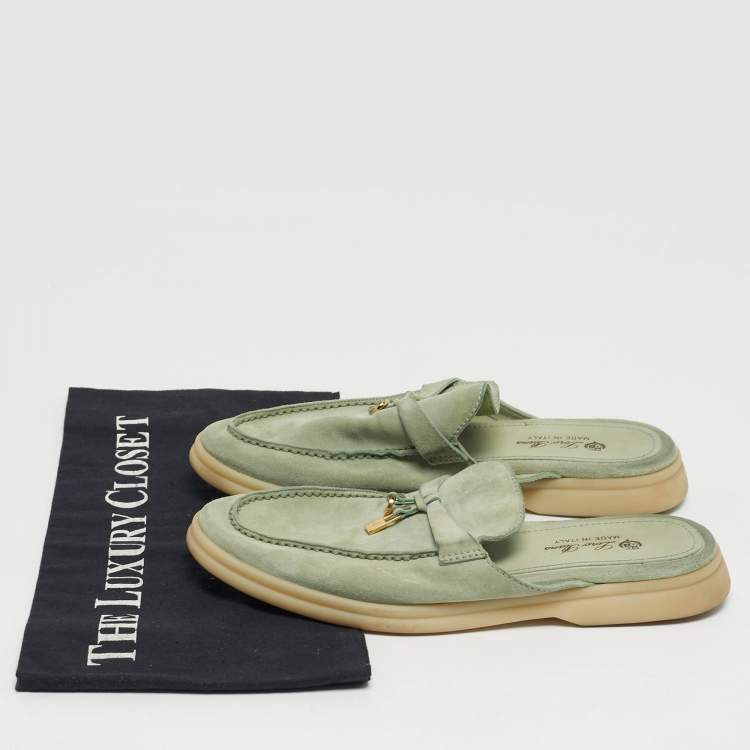 Pre Owned Loro Piana Babouche Charms Walk Size 37 Green Suede Mules