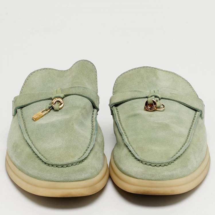 Pre Owned Loro Piana Babouche Charms Walk Size 37 Green Suede Mules
