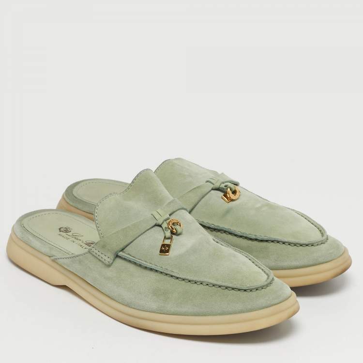 Pre Owned Loro Piana Babouche Charms Walk Size 37 Green Suede Mules