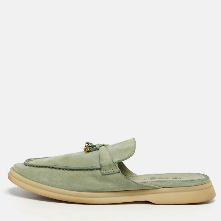 Pre Owned Loro Piana Babouche Charms Walk Size 37 Green Suede Mules
