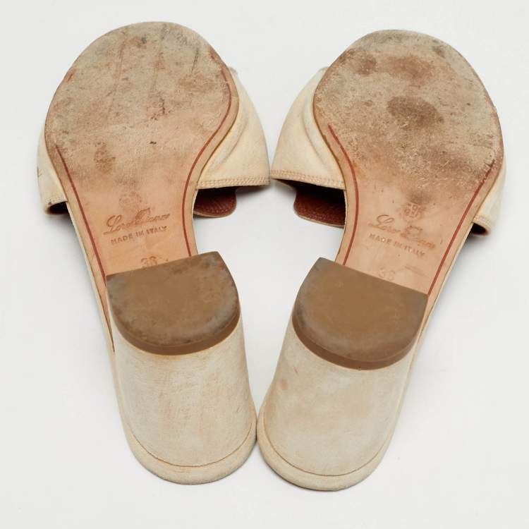 Pre Owned Loro Piana Summer Charms Size 36 Beige Suede Slide Sandals