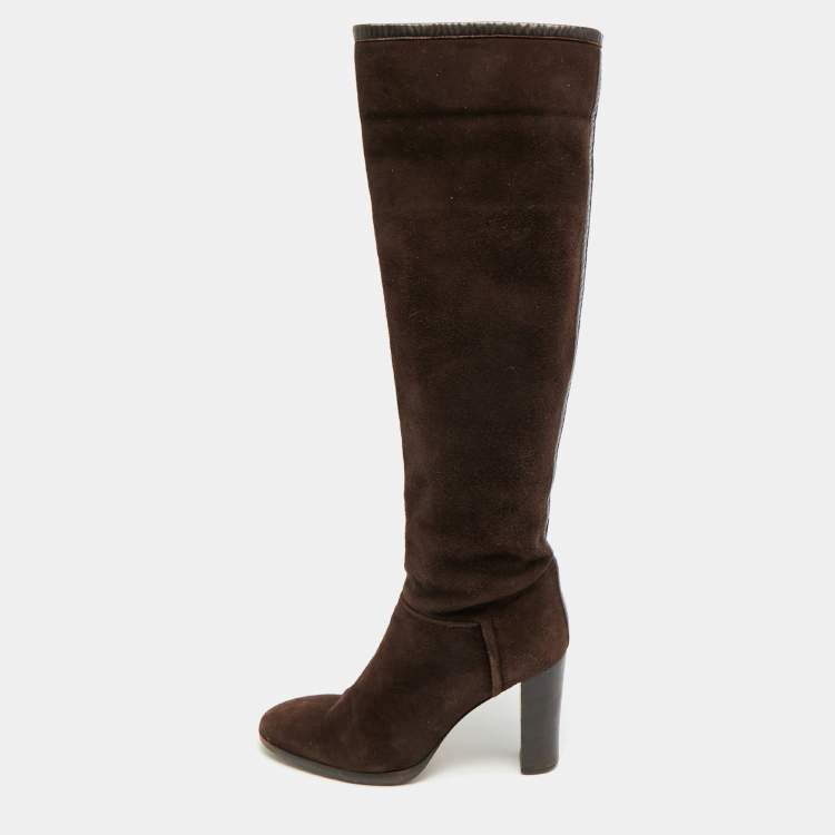 Pre Owned Loro Piana Size 39 Brown Suede Knee Length Boots