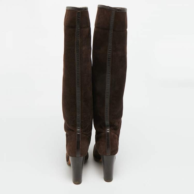 Pre Owned Loro Piana Size 39 Brown Suede Knee Length Boots