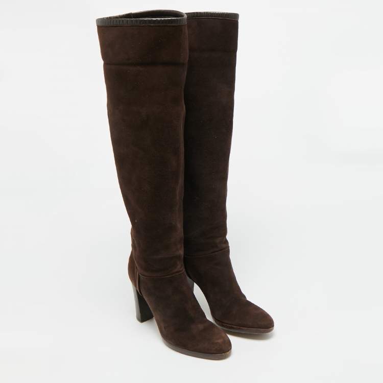 Pre Owned Loro Piana Size 39 Brown Suede Knee Length Boots