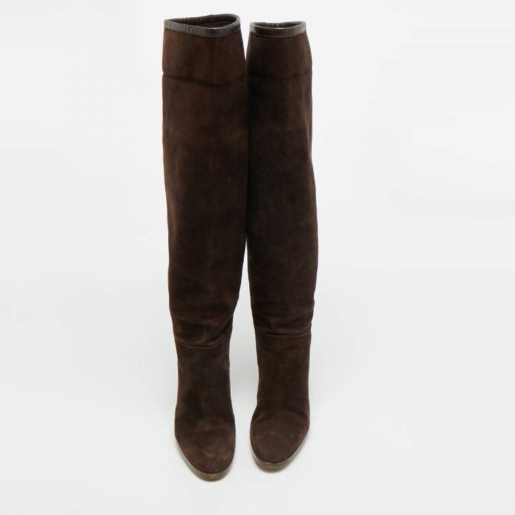 Pre Owned Loro Piana Size 39 Brown Suede Knee Length Boots